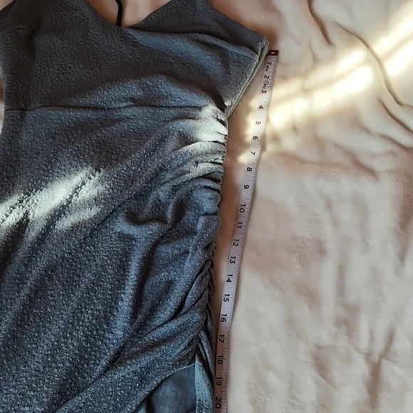 Women's Junior Size, Bodycon Sparkling Blue with Ruched Side Part & Slit Dress - Picture 9 of 11